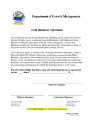 Document preview: Form 42-0903 Hold Harmless Agreement - Okaloosa County, Florida
