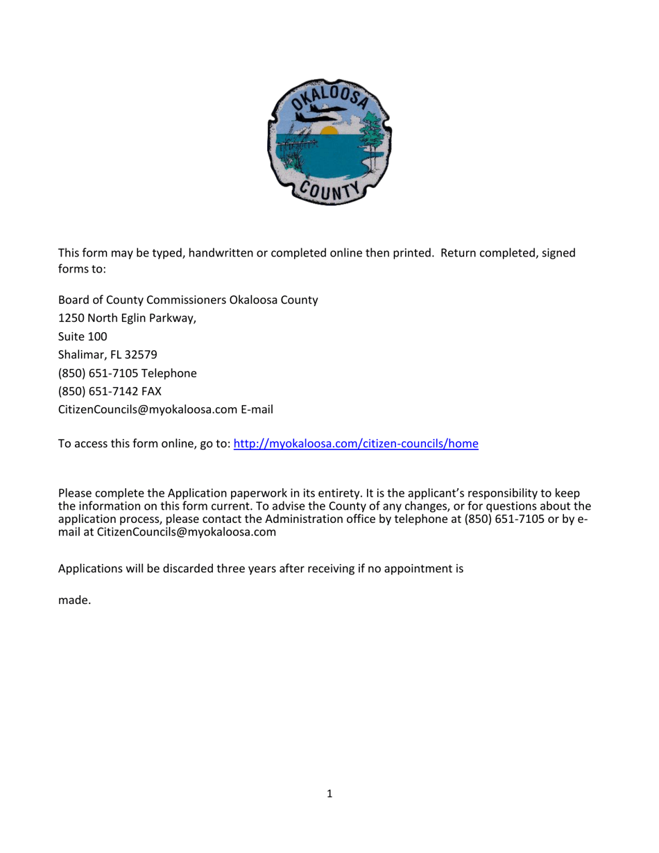 Okaloosa County, Florida Application for Okaloosa County Boards