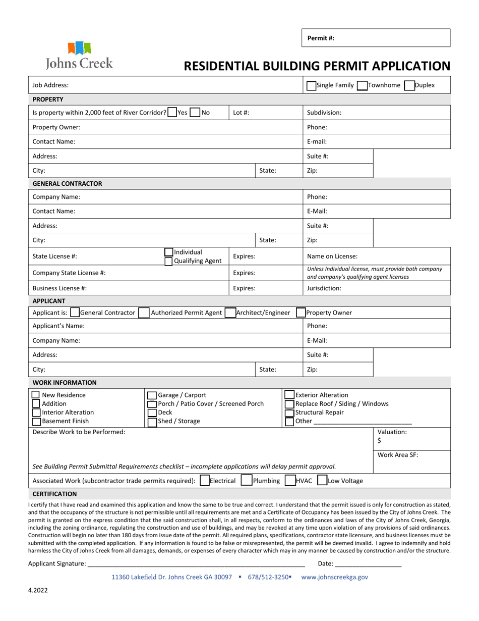 Residential Building Permit Application - City of Johns Creek, Georgia (United States), Page 1