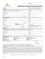 Document preview: Residential Building Permit Application - City of Johns Creek, Georgia (United States)