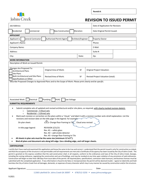 Revision to Issued Permit - City of Johns Creek, Georgia (United States) Download Pdf