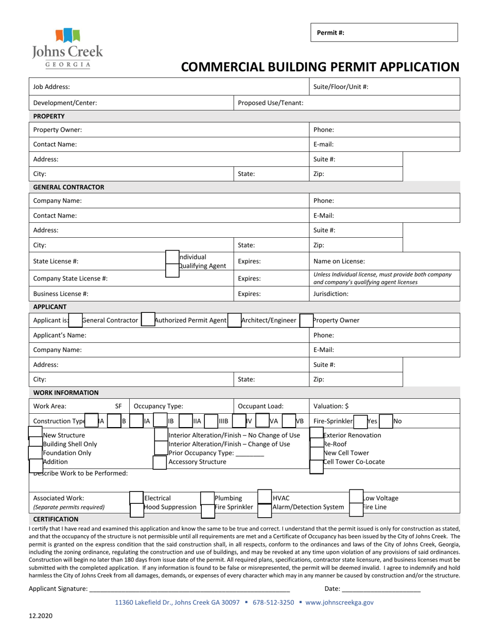 Commercial Building Permit Application - City of Johns Creek, Georgia (United States), Page 1