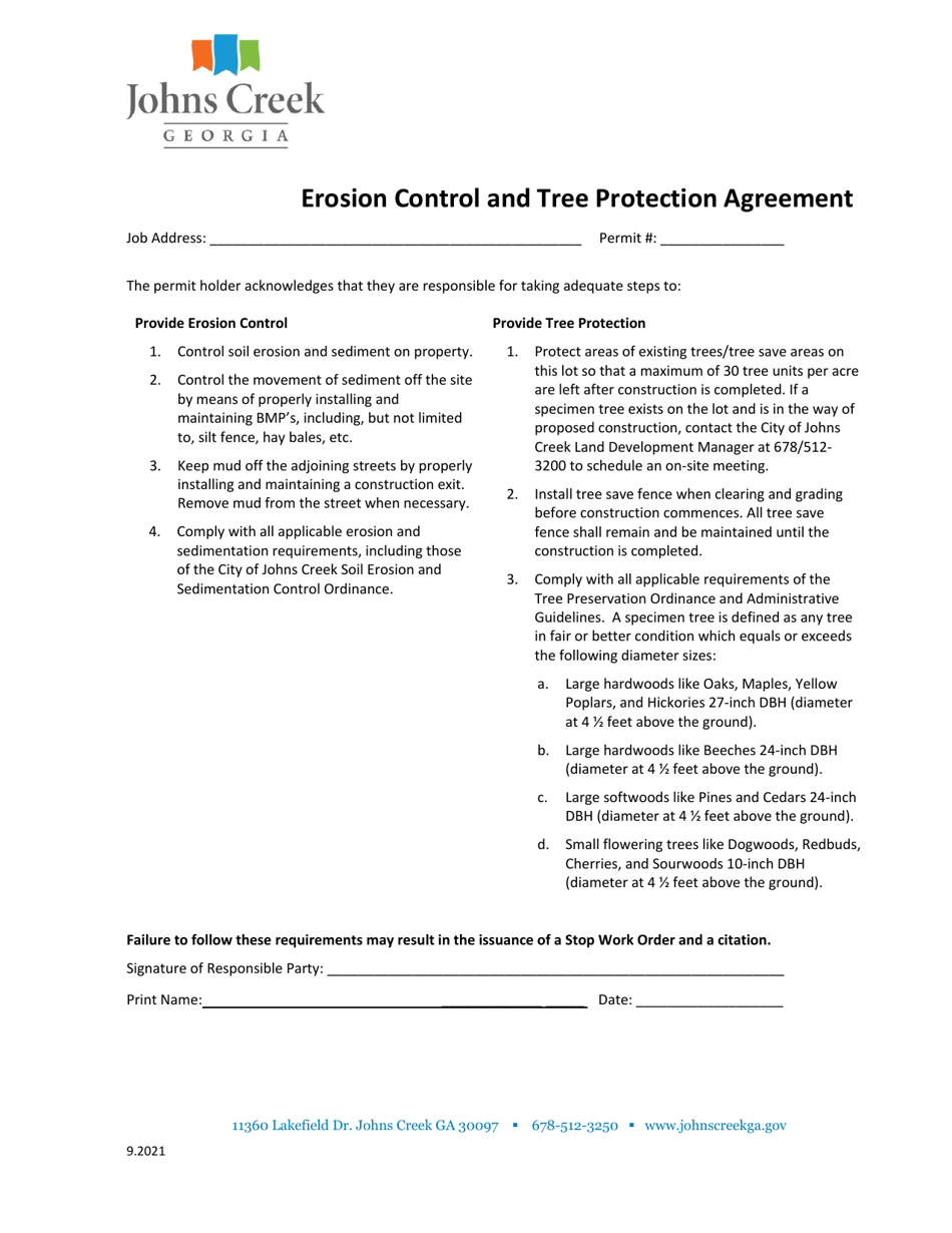 Erosion Control and Tree Protection Agreement - City of Johns Creek, Georgia (United States), Page 1