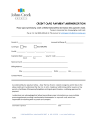 Document preview: Credit Card Payment Authorization - City of Johns Creek, Georgia (United States)