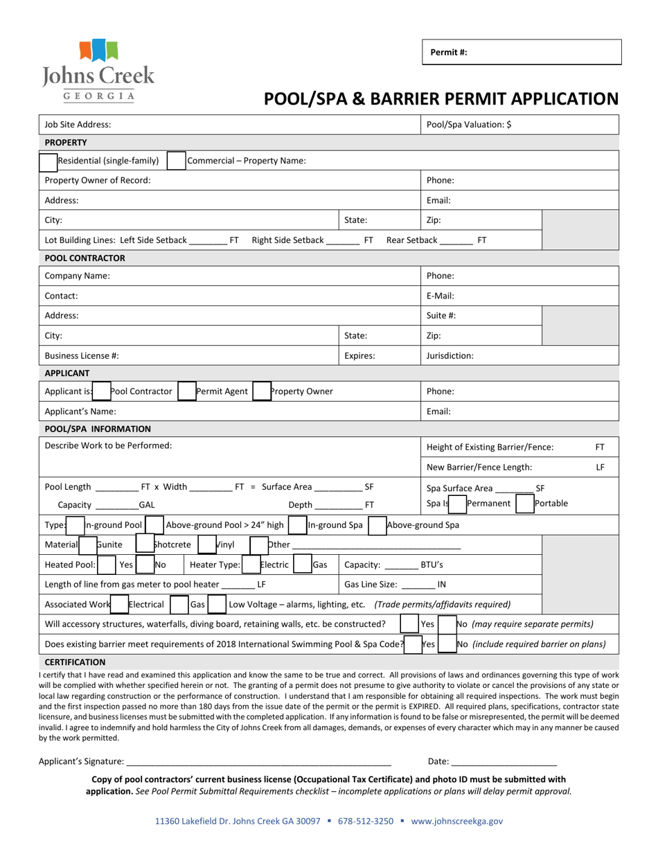 Pool / SPA  Barrier Permit Application - City of Johns Creek, Georgia (United States), Page 1