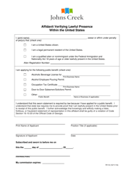 Form R113 Affidavit Verifying Lawful Presence Within the United States - City of Johns Creek, Georgia (United States)