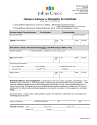 Form R108A Change of Address for Occupation Tax Certificate - City of Johns Creek, Georgia (United States)