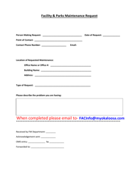 Document preview: Facility & Parks Maintenance Request - Okaloosa County, Florida
