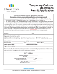 Document preview: Temporary Outdoor Operations Permit Application - City of Johns Creek, Georgia (United States)