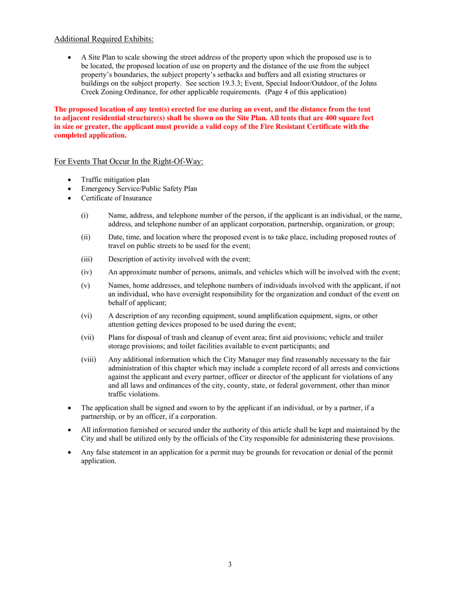 Special Event Permit Application (Administrative Permit) - City of Johns Creek, Georgia (United States), Page 3