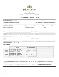 Document preview: Sign Permit Application - City of Johns Creek, Georgia (United States)