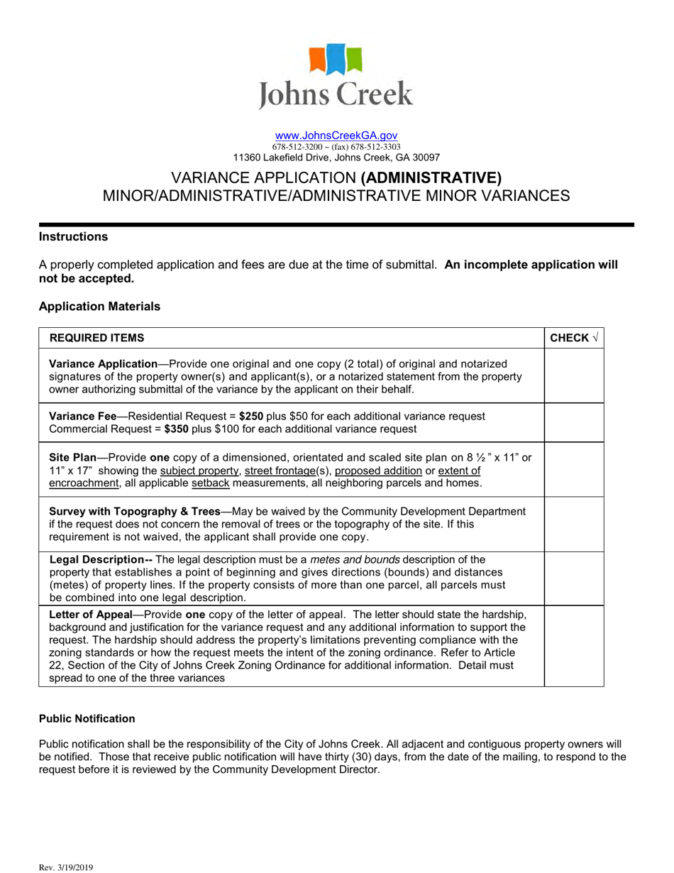 Variance Application (Administrative) - City of Johns Creek, Georgia (United States), Page 1