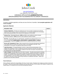 Document preview: Variance Application (Administrative) - City of Johns Creek, Georgia (United States)