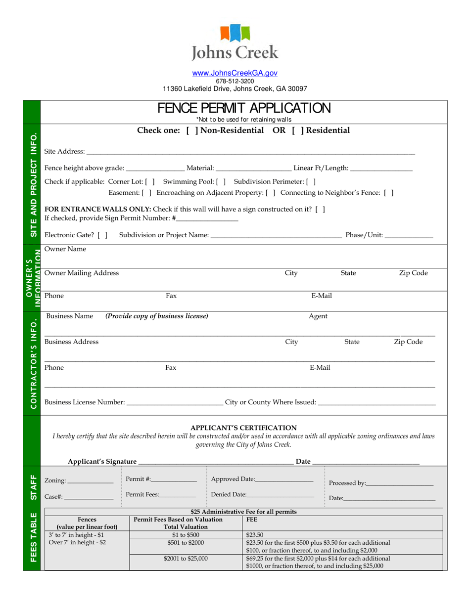 Fence Permit Application - City of Johns Creek, Georgia (United States), Page 1