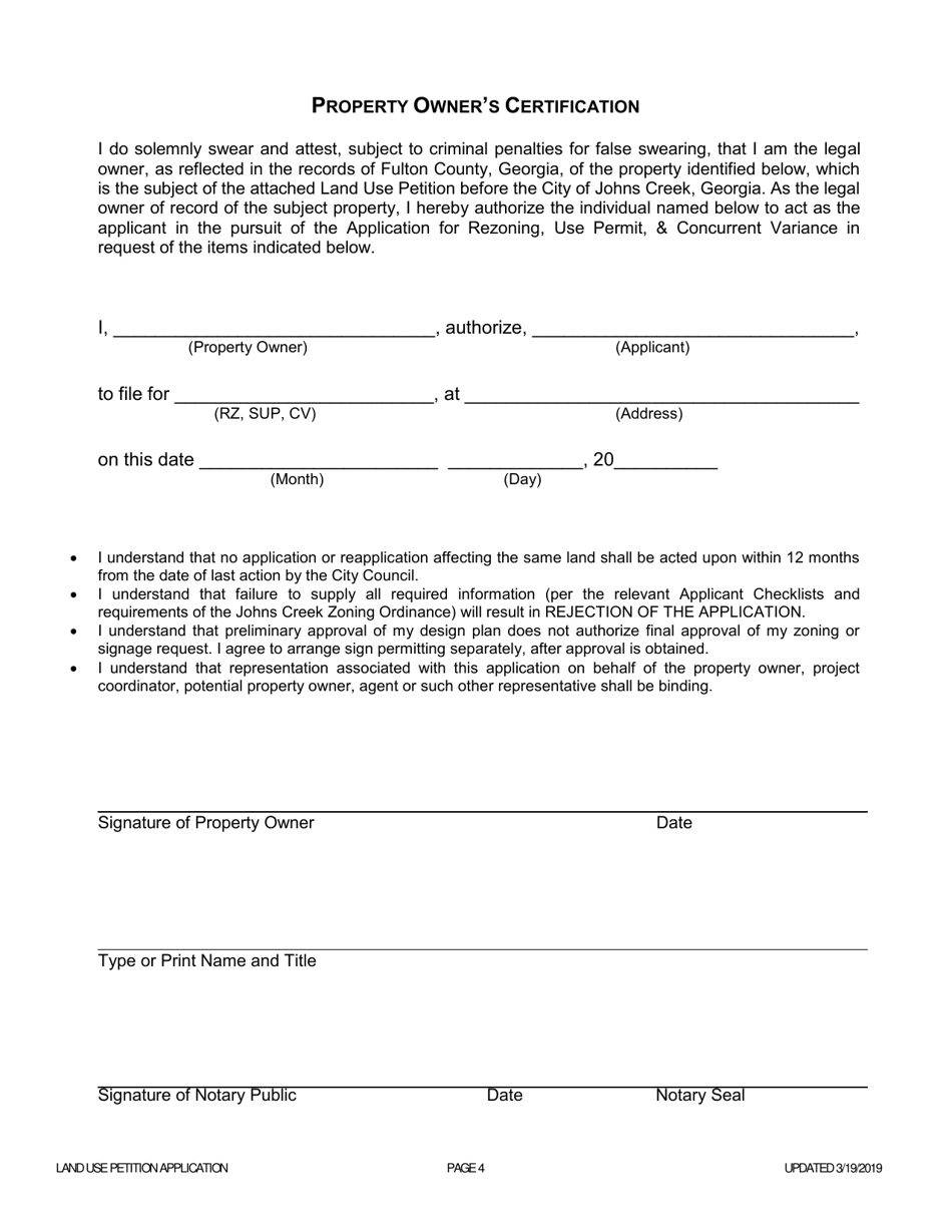 Land Use Petition Application - Rezoning, Use Permit  Concurrent Variance - City of Johns Creek, Georgia (United States), Page 4