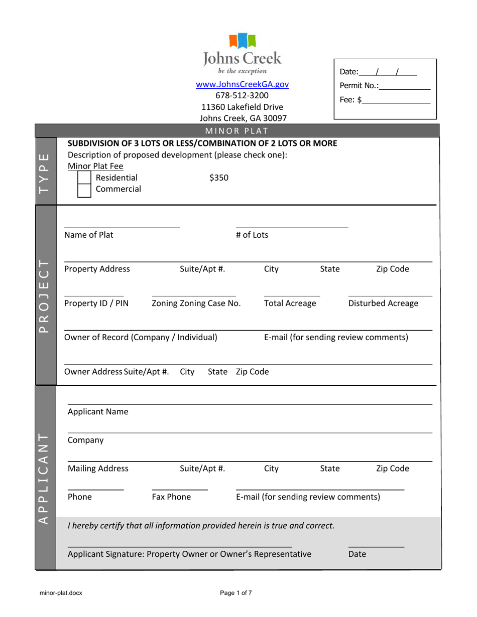 Minor Plat Application - City of Johns Creek, Georgia (United States), Page 1