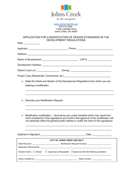 Application for a Modification of Design Standards in the Development Regulations - City of Johns Creek, Georgia (United States)