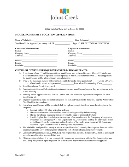 Model Homes Site Location Application - City of Johns Creek, Georgia (United States) Download Pdf