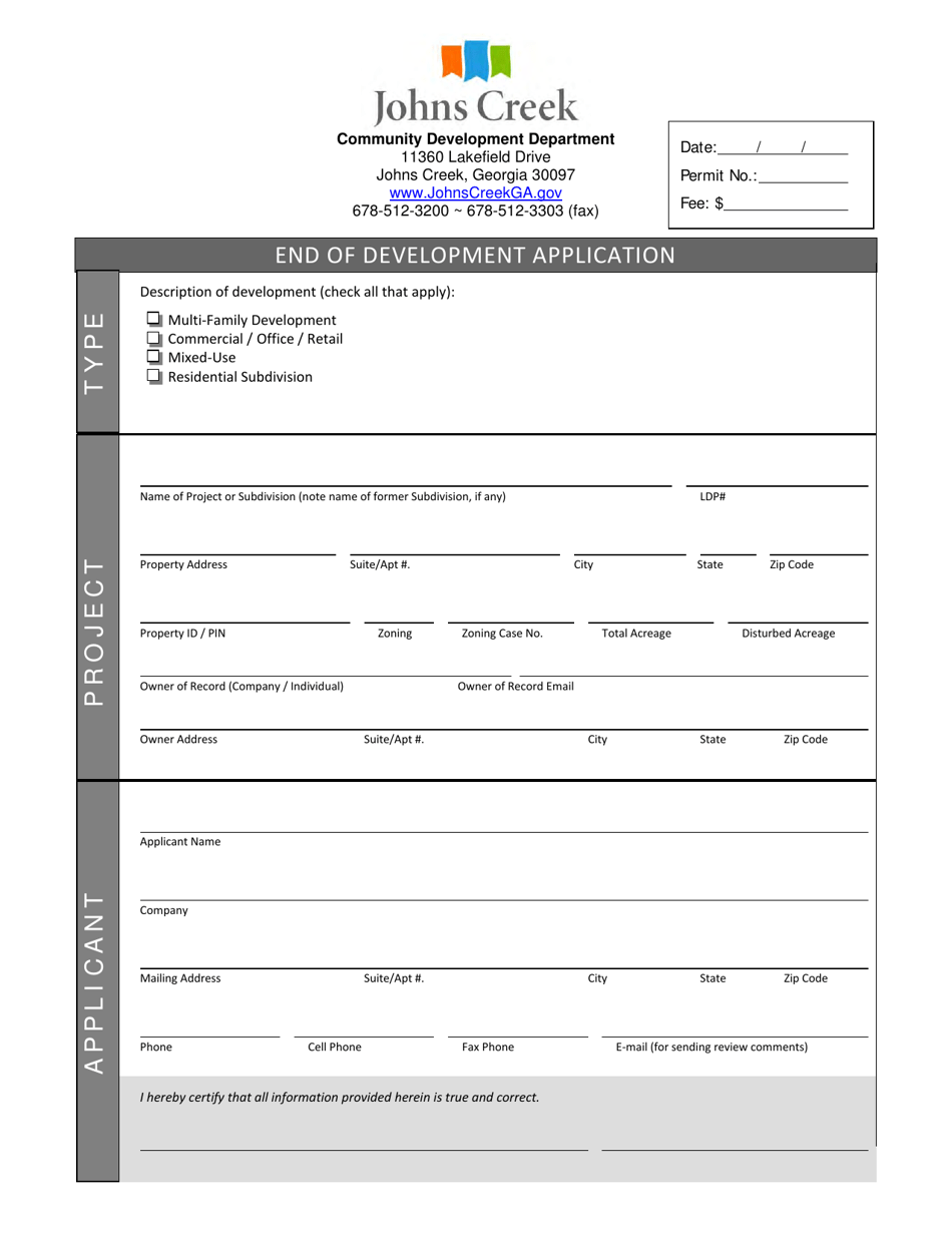 End of Development Application - City of Johns Creek, Georgia (United States), Page 1