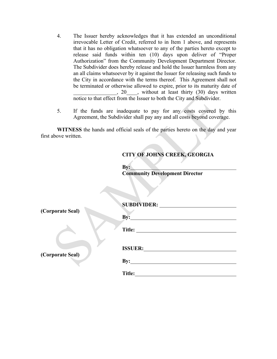 Surety Maintenance Letter of Credit - Sample - City of Johns Creek, Georgia (United States), Page 3