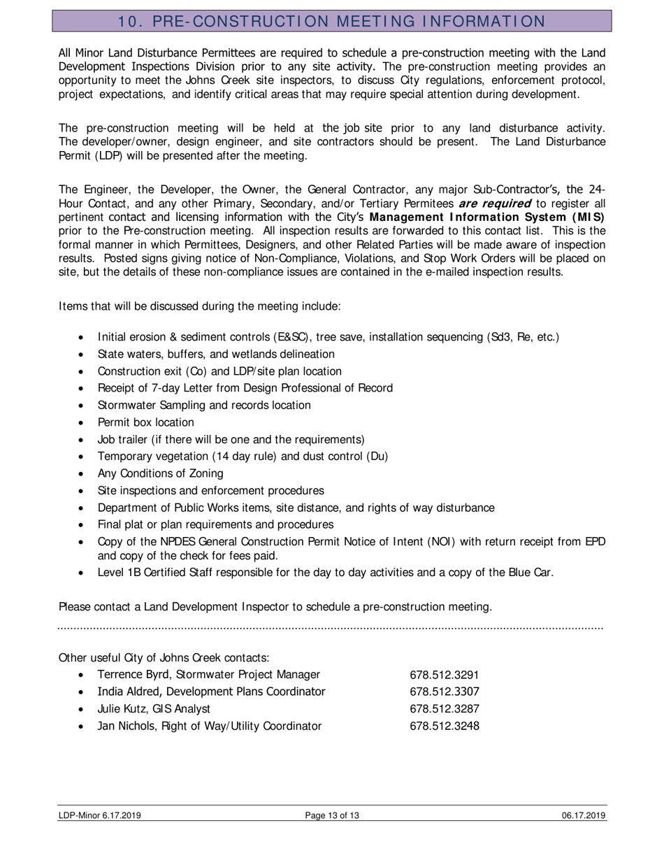 City of Johns Creek, (United States) Minor Land Disturbance