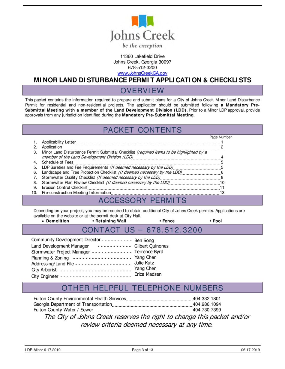 Minor Land Disturbance Permit Application - City of Johns Creek, Georgia (United States), Page 3