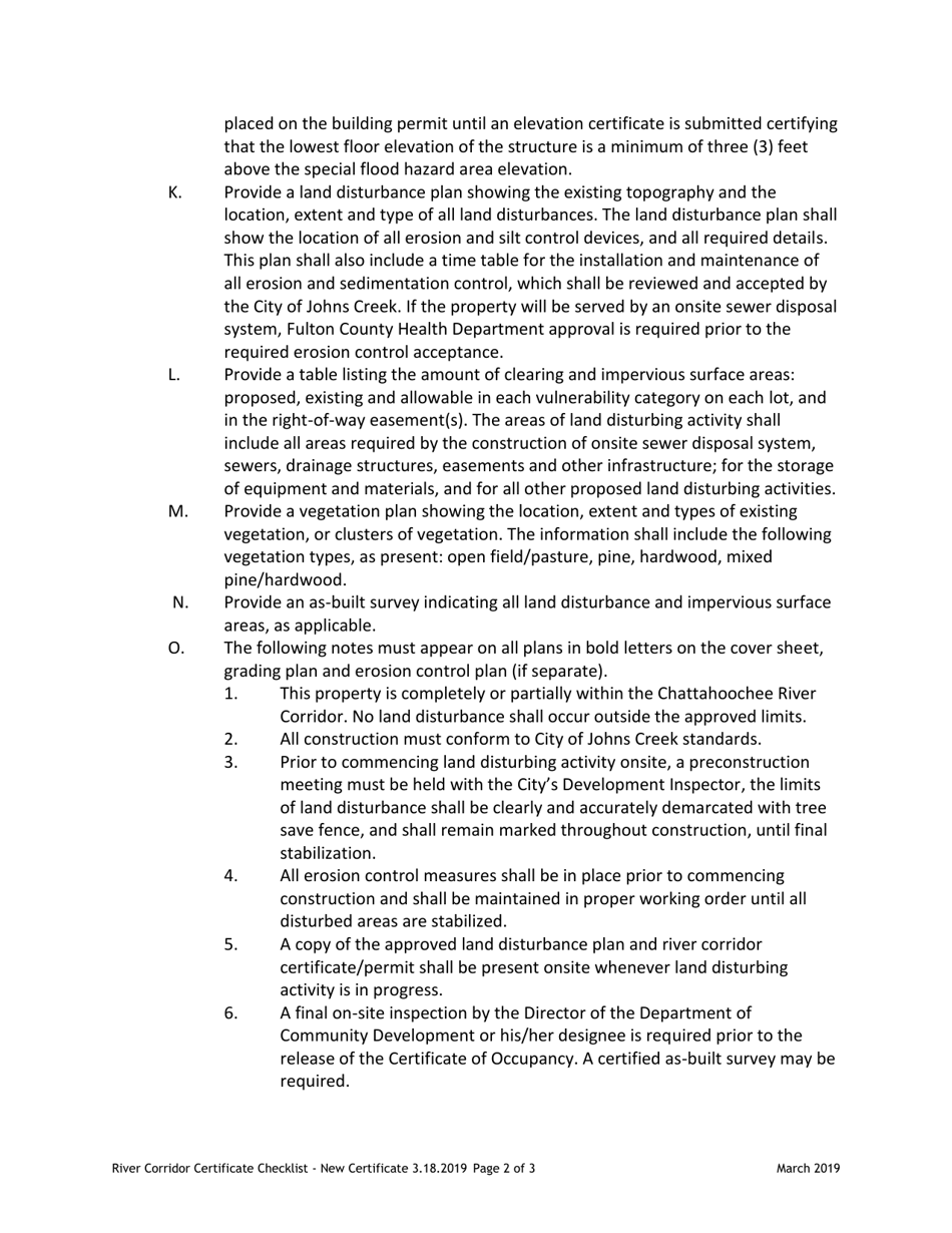 Instructions for ARC / Mrpa River Corridor Certificate Checklist - City of Johns Creek, Georgia (United States), Page 2