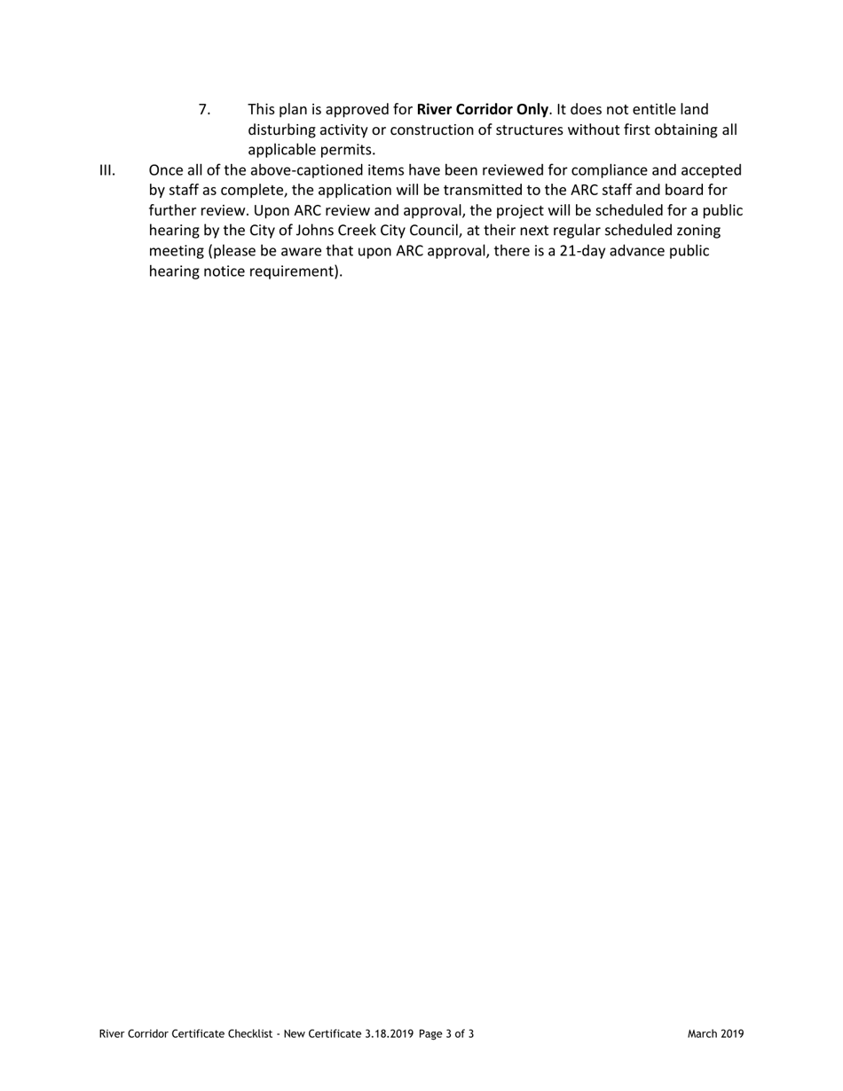 Instructions for ARC / Mrpa River Corridor Certificate Checklist - City of Johns Creek, Georgia (United States), Page 3