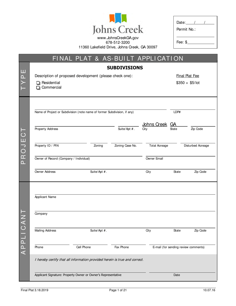 Final Plat  as-Built Application - City of Johns Creek, Georgia (United States), Page 1