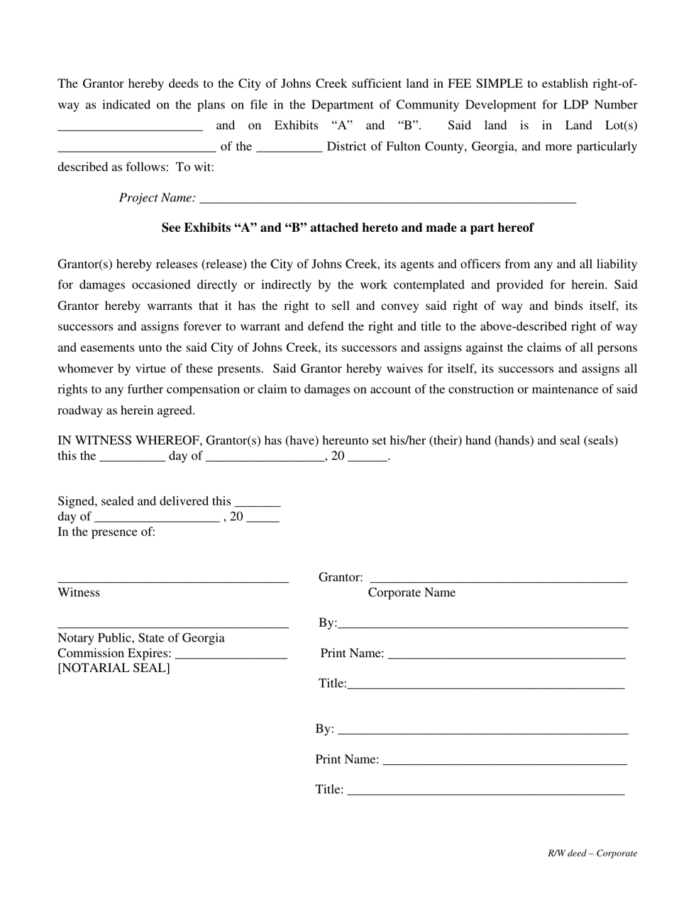 Right-Of-Way Deed (Corporate) - City of Johns Creek, Georgia (United States), Page 2