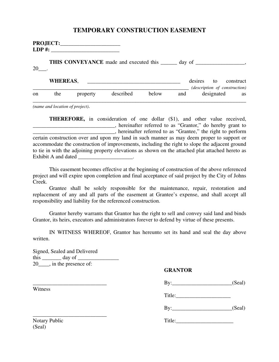 Temporary Construction Easement - City of Johns Creek, Georgia (United States), Page 1