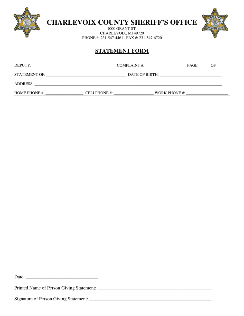 Statement Form - Charlevoix County, Michigan, Page 1