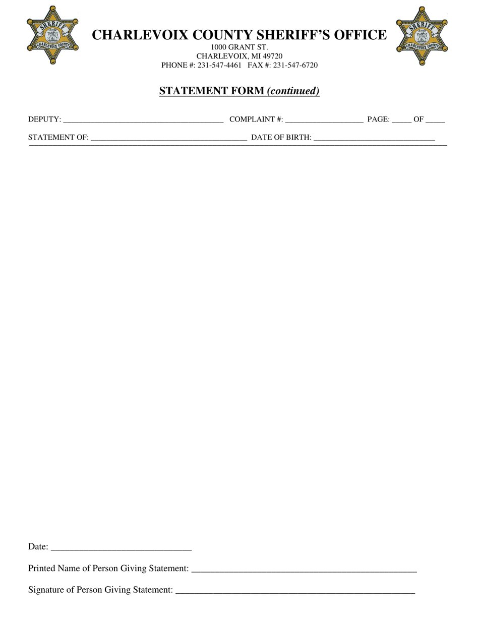 Statement Form - Charlevoix County, Michigan, Page 2
