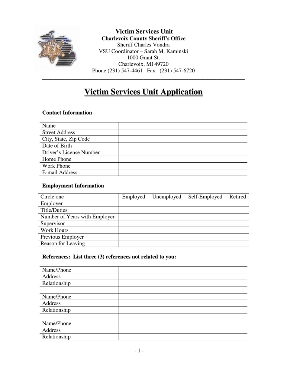 Victim Services Unit Application - Charlevoix County, Michigan, Page 1