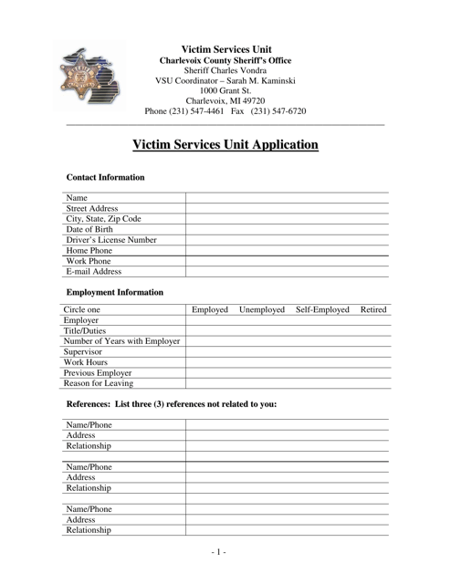 Victim Services Unit Application - Charlevoix County, Michigan