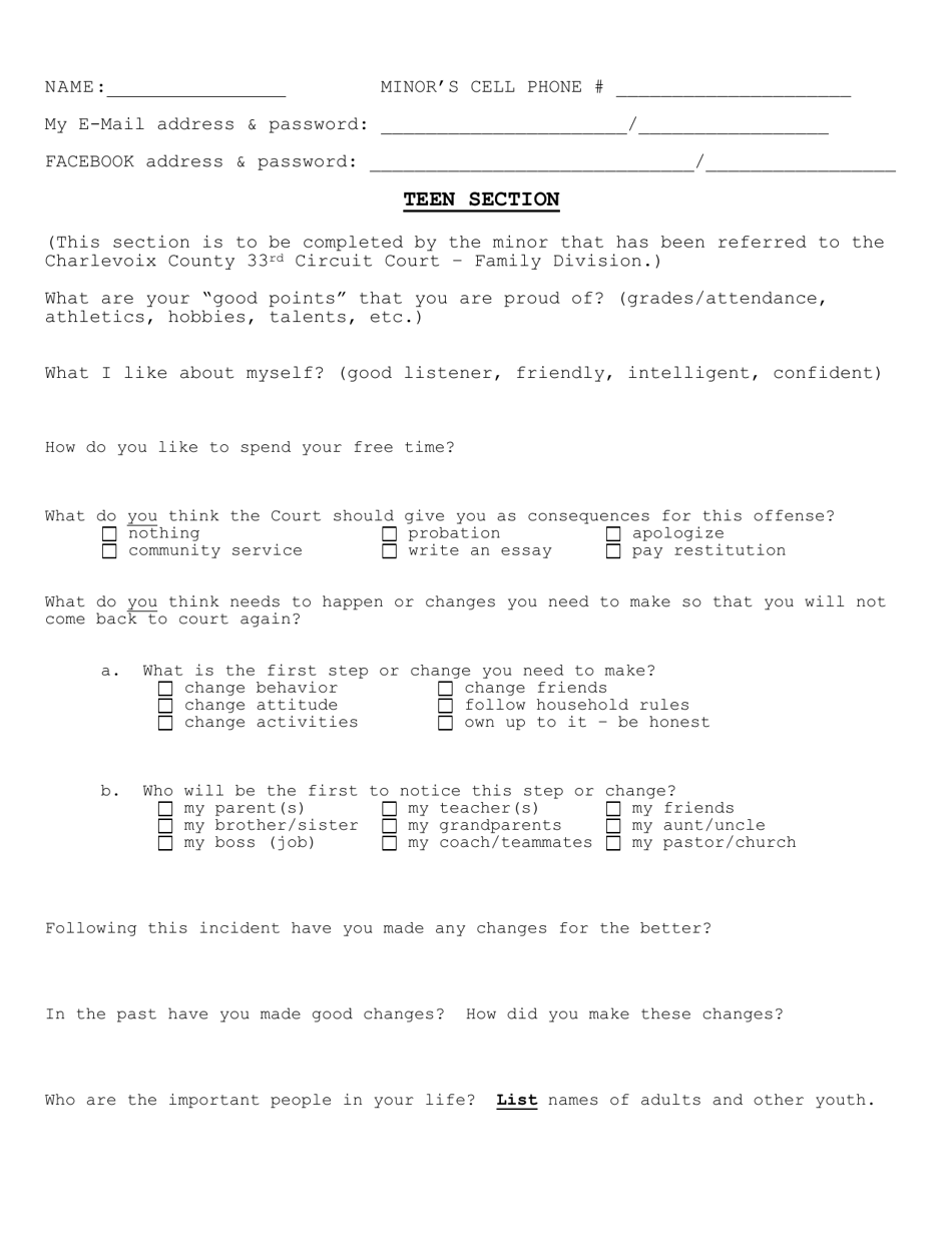 Juvenile Inquiry Hearing Paperwork - Charlevoix County, Michigan, Page 2