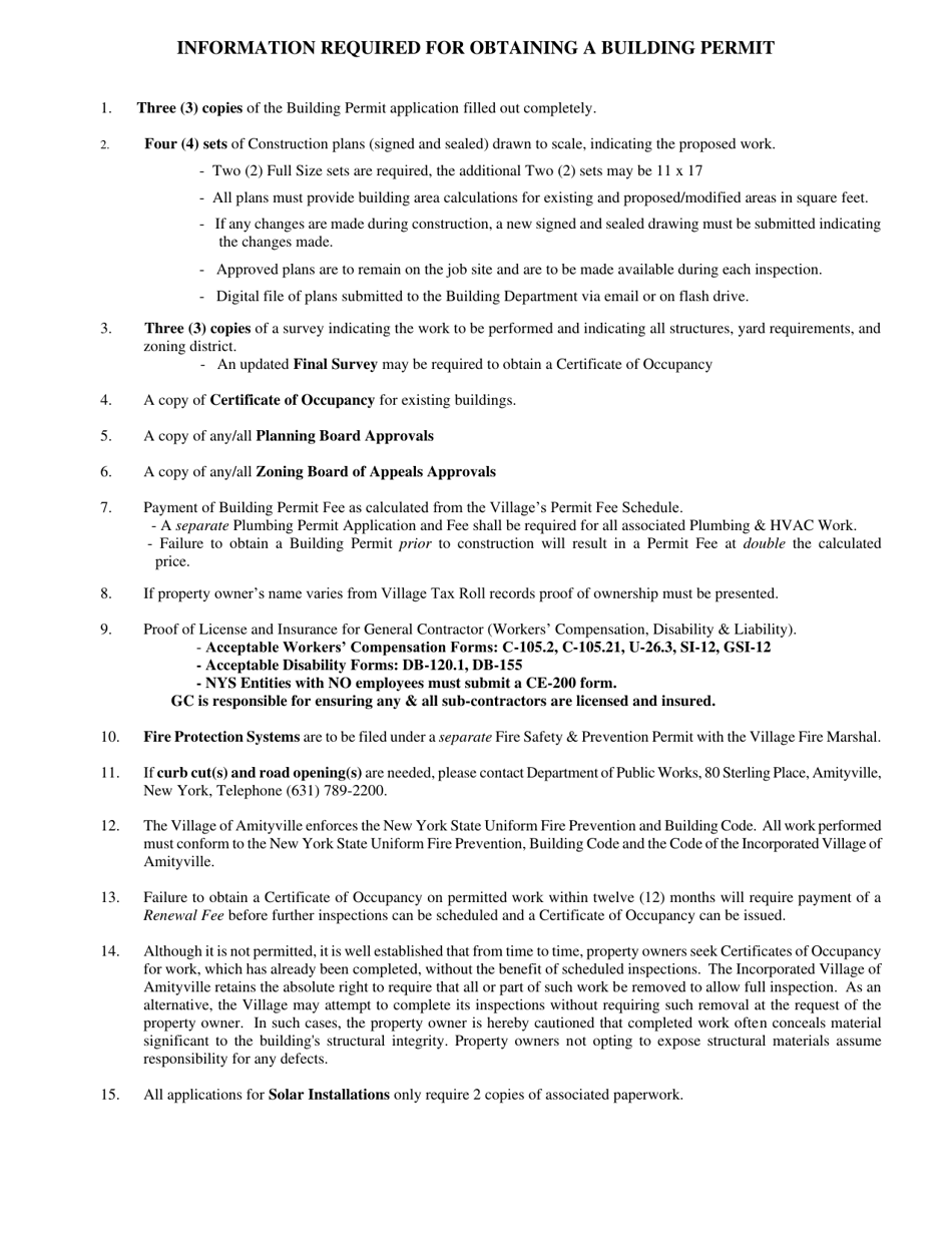 Village of Amityville, New York Building Permit Application - Fill Out ...
