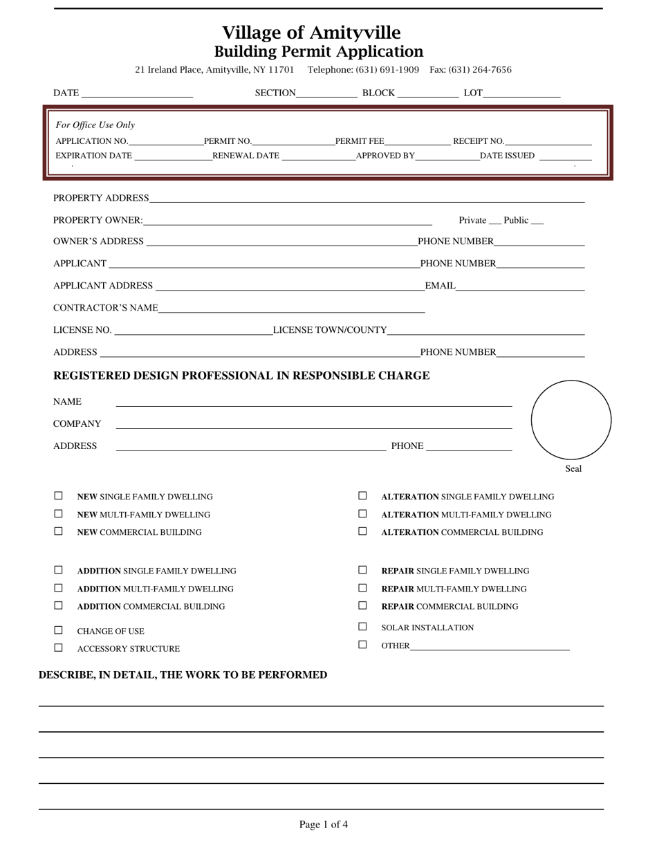 Building Permit Application - Village of Amityville, New York, Page 2