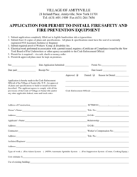 Document preview: Application for Permit to Install Fire Safety and Fire Prevention Equipment - Village of Amityville, New York