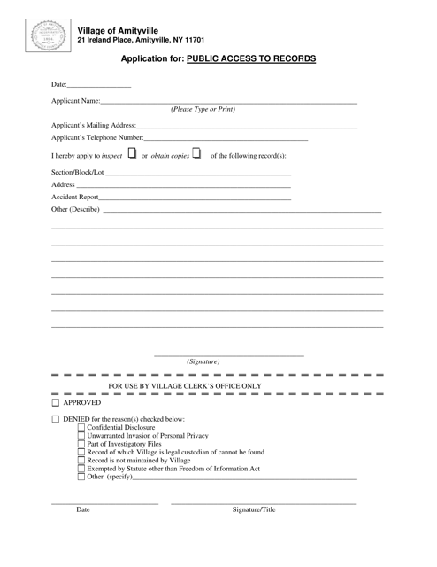 Application for Public Access to Records - Village of Amityville, New York Download Pdf