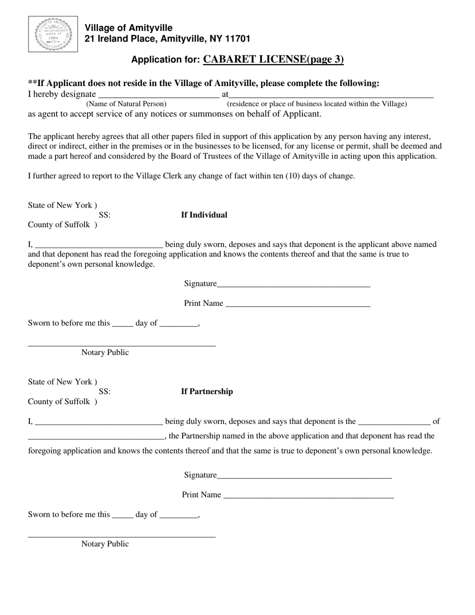 Application for Cabaret License - Village of Amityville, New York, Page 3