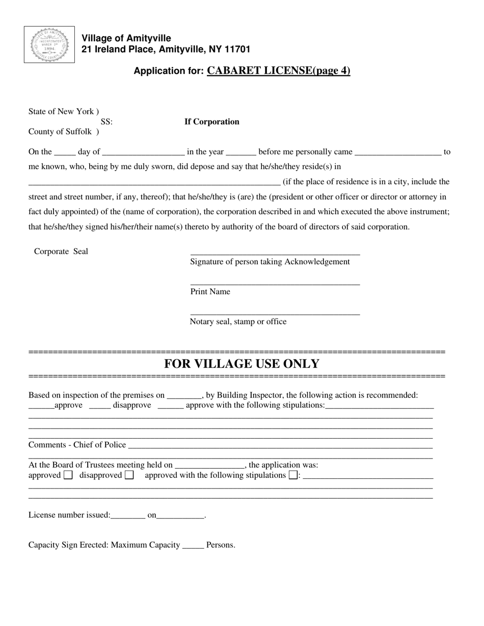 Application for Cabaret License - Village of Amityville, New York, Page 4