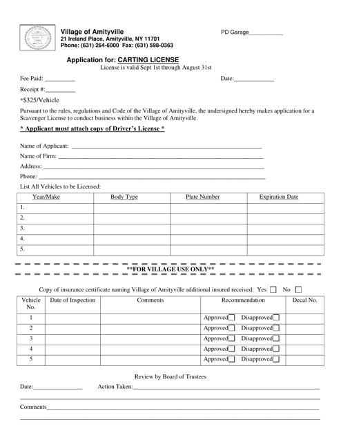Application for Carting License - Village of Amityville, New York Download Pdf