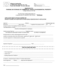 Document preview: Application for Parking or Storage of Commercial Vehicle on Residential Property - Village of Amityville, New York