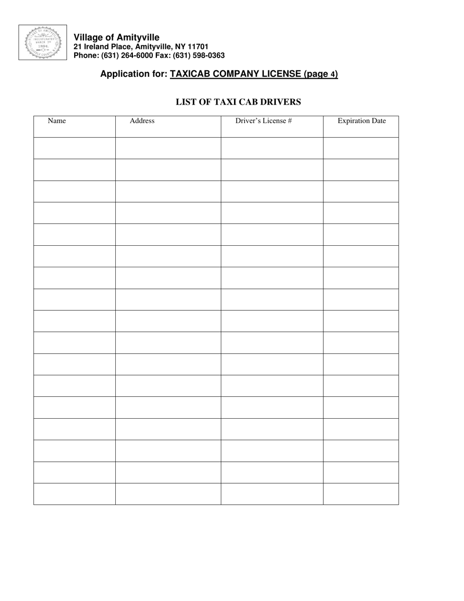 Application for Taxicab Company License - Village of Amityville, New York, Page 4