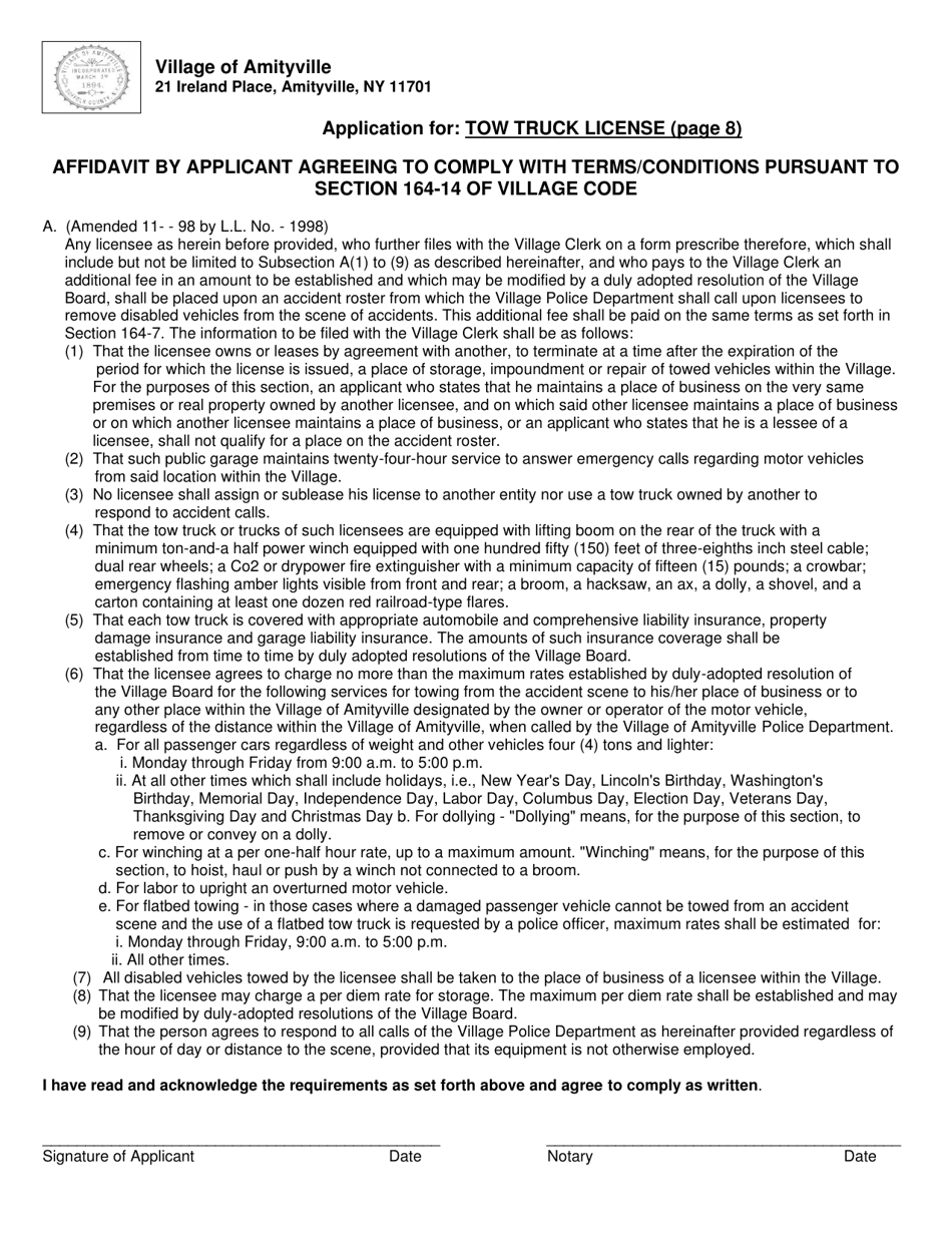 Application for Tow Truck License - Village of Amityville, New York, Page 8