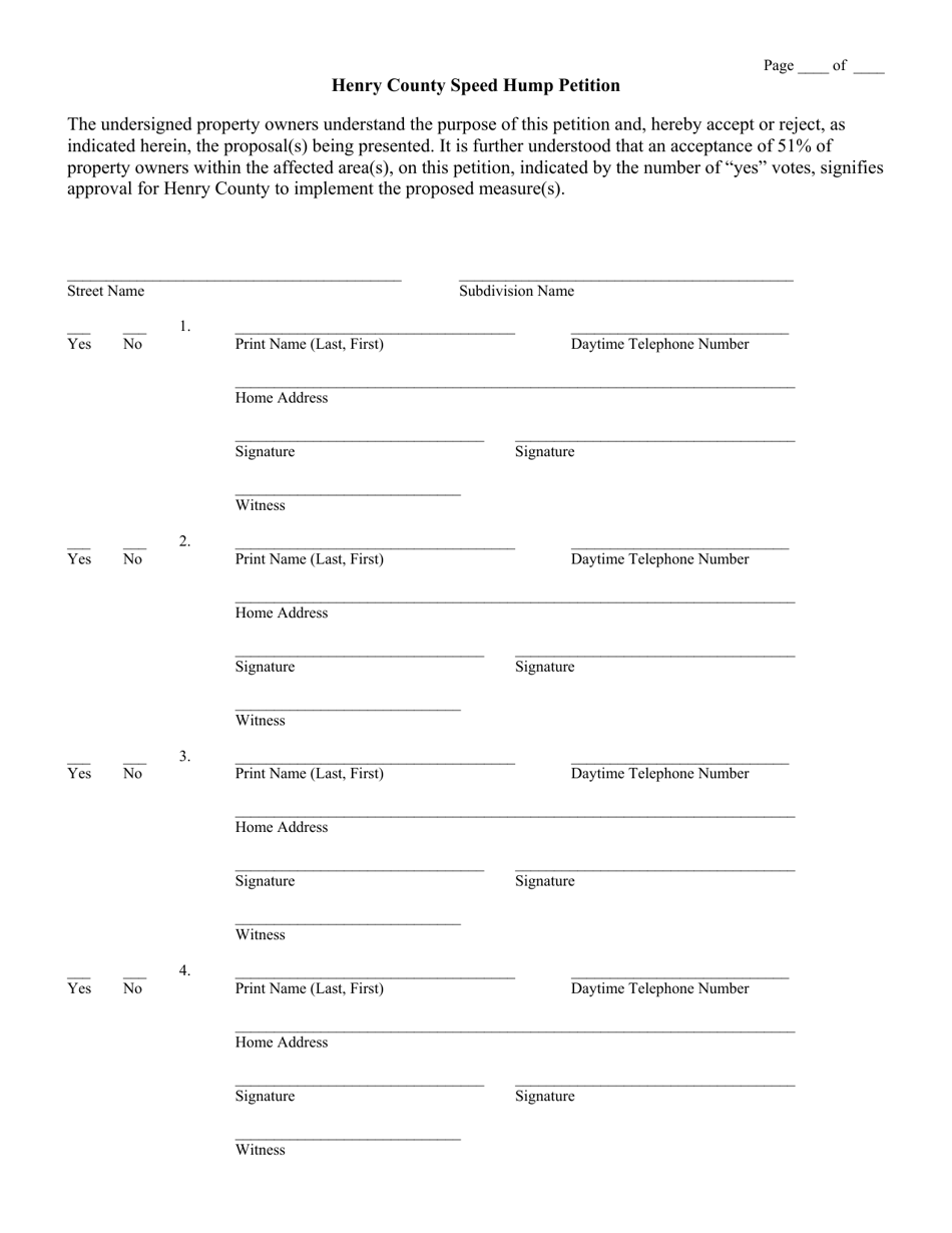 Henry County, Georgia (united States) Speed Hump Petition - Fill Out 