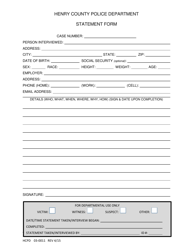 Document preview: Form HCPD03-0011 Statement Form - Henry County, Georgia (United States)