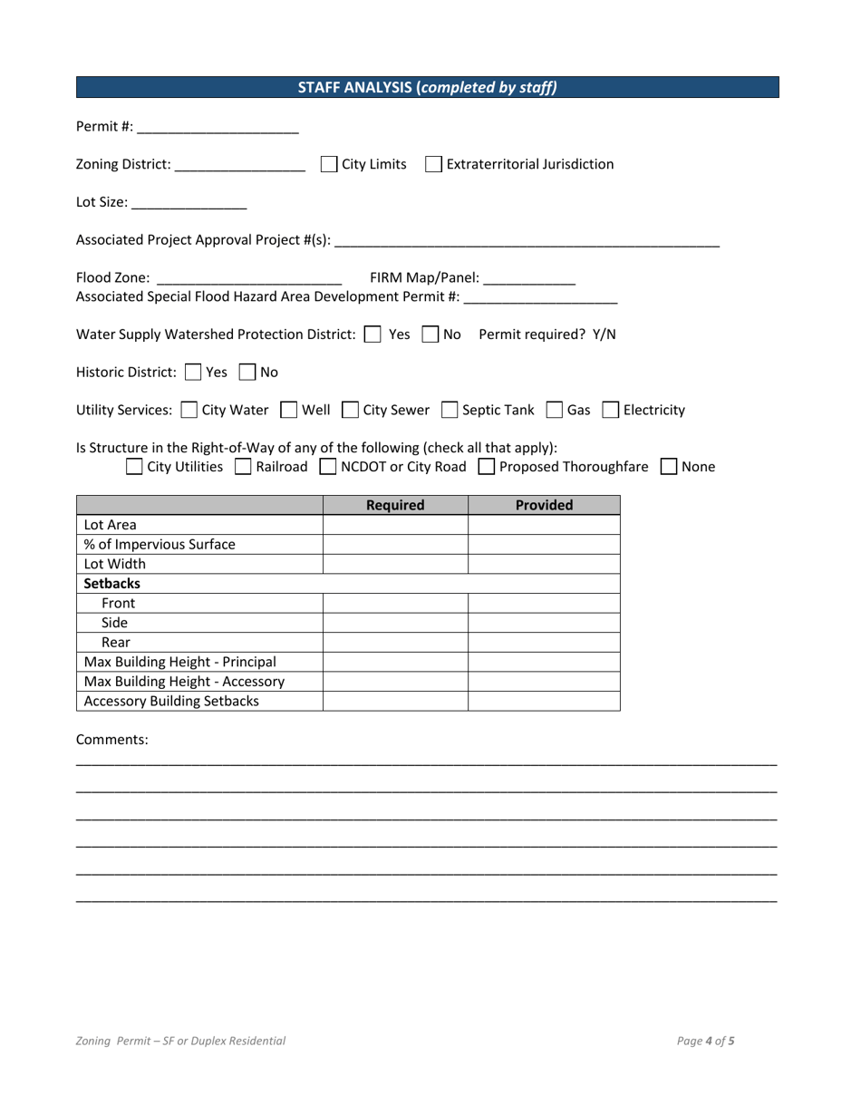 Zoning Permit Application - Single Family or Duplex Residential - Town of Selma, North Carolina, Page 4