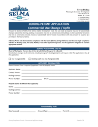 Document preview: Zoning Permit Application - Commercial Use Change/Upfit - Town of Selma, North Carolina